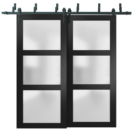 Sartodoors Barn Bypass Interior Door, 84" x 84", Black LUCIA2552BBB-BLK-8484